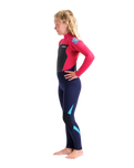 Girls Legend 4/3mm Back Zip Wetsuit in Slate, Coral & Ocean Blue