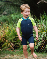 The C-Skins Boys NuWave C-Kid Baby Front Zip Shorty Wetsuit in Bluestone & Lime