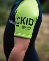 The C-Skins Boys NuWave C-Kid Baby Front Zip Shorty Wetsuit in Bluestone & Lime