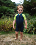 The C-Skins Boys NuWave C-Kid Baby Front Zip Shorty Wetsuit in Bluestone & Lime