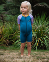 The C-Skins Girls NuWave C-Kid Baby Front Zip Shorty Wetsuit in Steel Blue & Lilac
