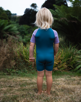 The C-Skins Girls NuWave C-Kid Baby Front Zip Shorty Wetsuit in Steel Blue & Lilac