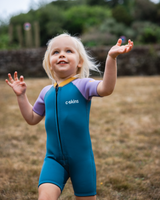 The C-Skins Girls NuWave C-Kid Baby Front Zip Shorty Wetsuit in Steel Blue & Lilac