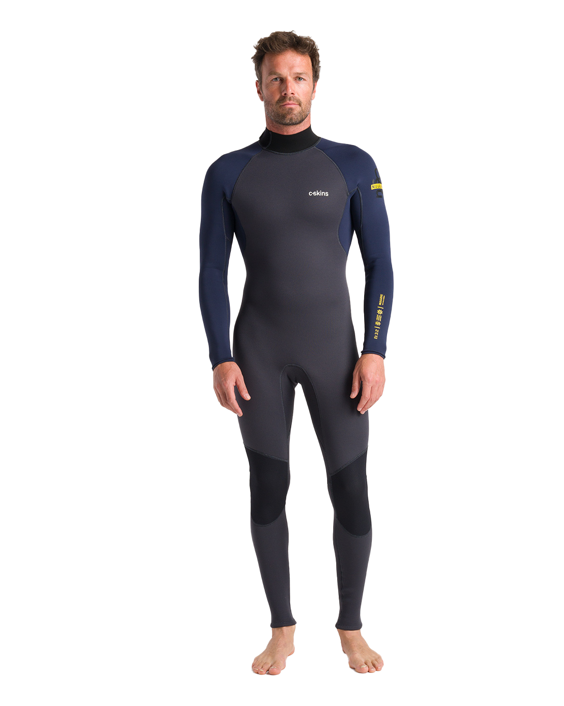 The C-Skins Mens NuWave Element 3/2mm Back Zip Wetsuit in Anthracite, Slate & Saffron