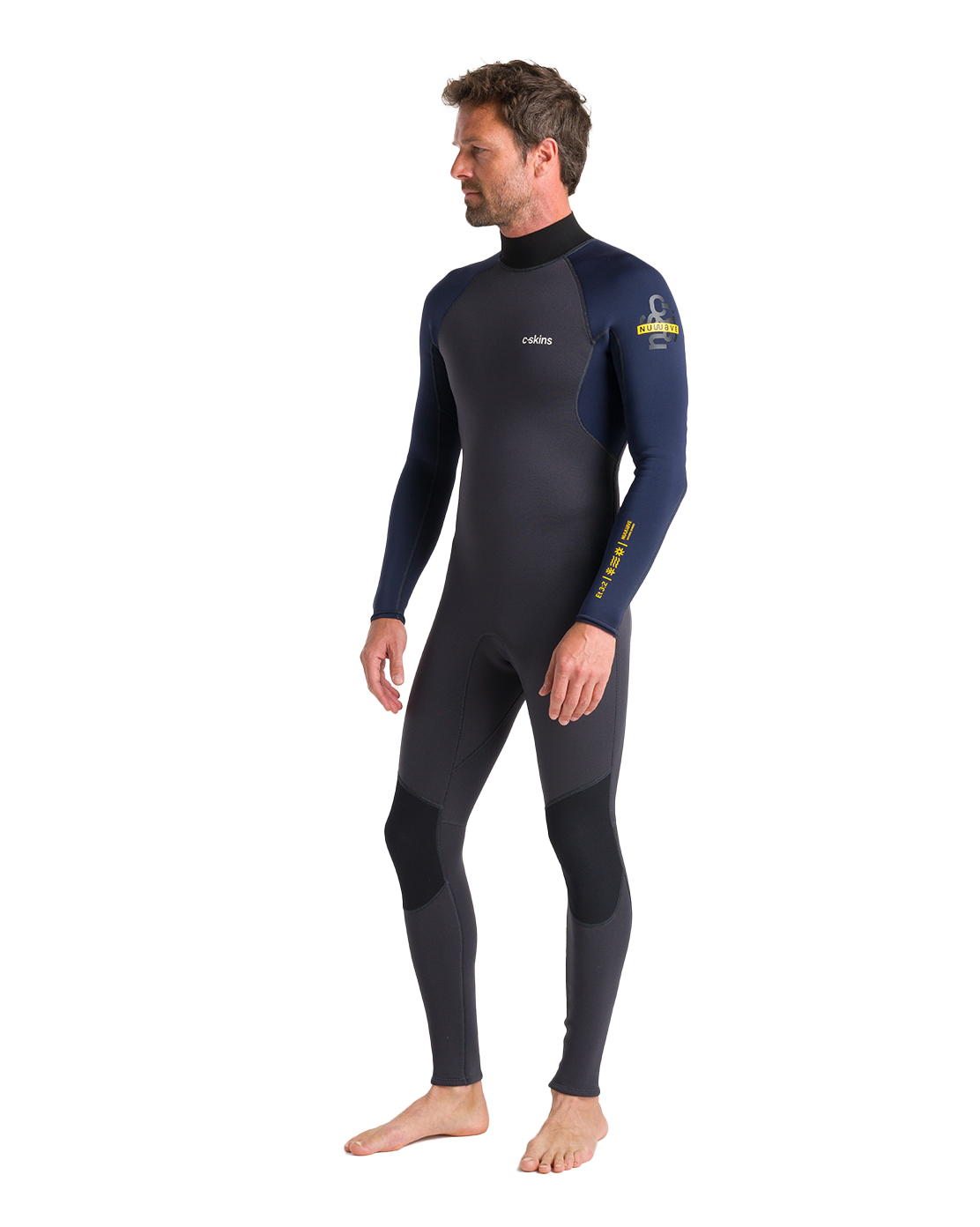 The C-Skins Mens NuWave Element 3/2mm Back Zip Wetsuit in Anthracite, Slate & Saffron