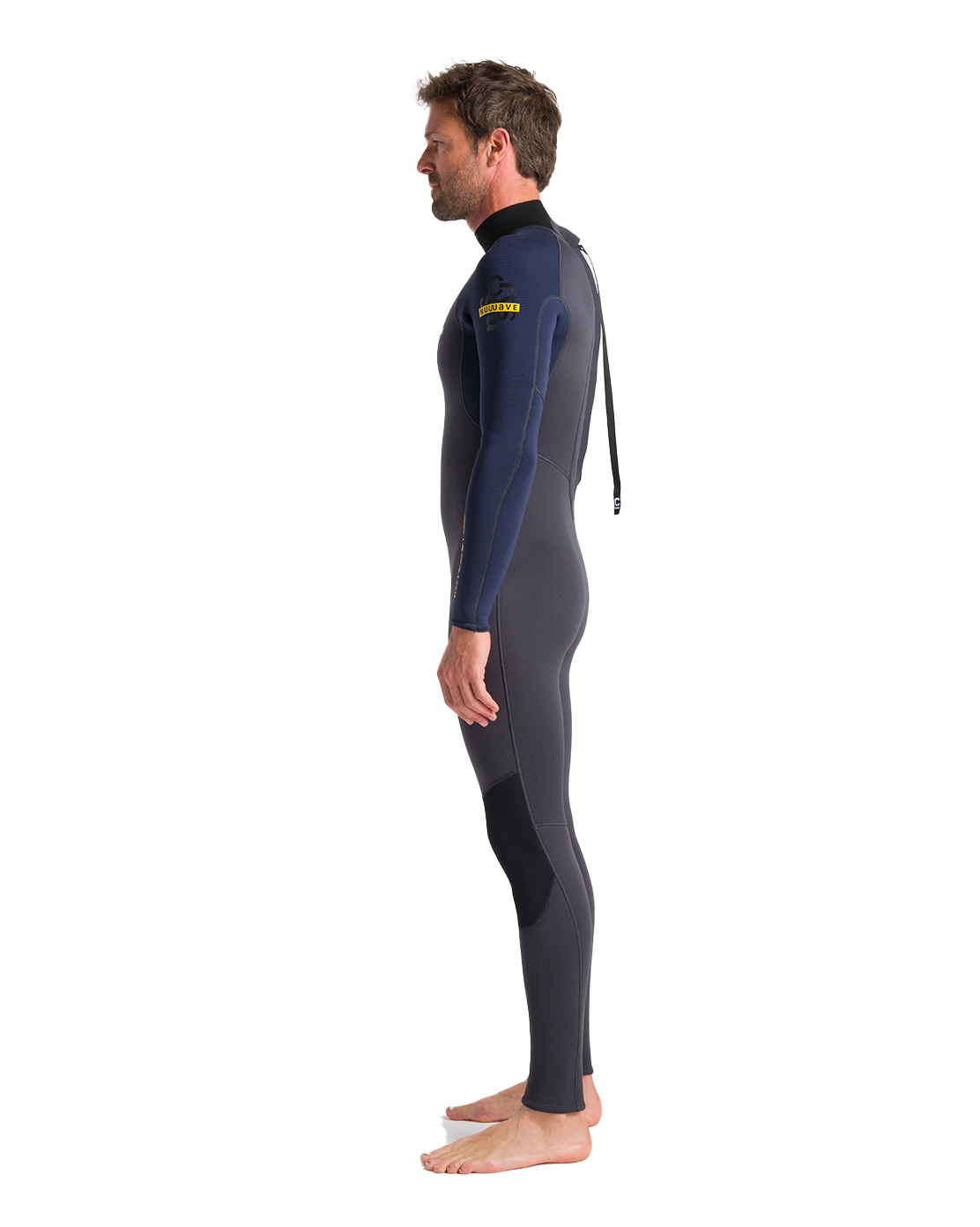 The C-Skins Mens NuWave Element 3/2mm Back Zip Wetsuit in Anthracite, Slate & Saffron