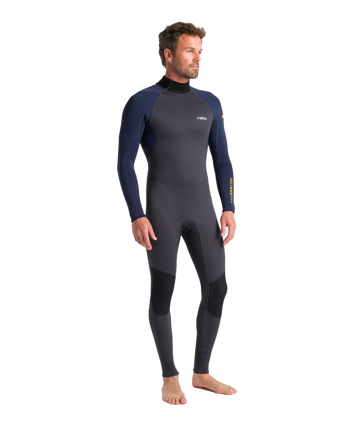 The C-Skins Mens NuWave Element 3/2mm Back Zip Wetsuit in Anthracite, Slate & Saffron