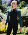 The C-Skins Womens NuWave Element 3/2mm Back Zip Wetsuit in Black, Forest Green & Rose