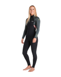 The C-Skins Womens NuWave Element 3/2mm Back Zip Wetsuit in Black, Forest Green & Rose