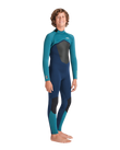 Boys NuWave Legend 4/3mm Back Zip Wetsuit in Bluestone, Emerald & Lime