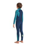 Boys NuWave Legend 4/3mm Back Zip Wetsuit in Bluestone, Emerald & Lime