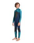 Boys NuWave Legend 4/3mm Back Zip Wetsuit in Bluestone, Emerald & Lime