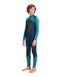 Boys NuWave Legend 4/3mm Back Zip Wetsuit in Bluestone, Emerald & Lime