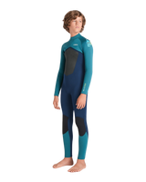Boys NuWave Legend 4/3mm Back Zip Wetsuit in Bluestone, Emerald & Lime