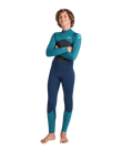 Boys NuWave Legend 4/3mm Back Zip Wetsuit in Bluestone, Emerald & Lime