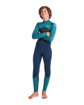 Boys NuWave Legend 4/3mm Back Zip Wetsuit in Bluestone, Emerald & Lime