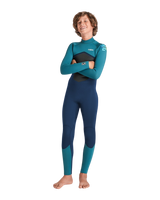 Boys NuWave Legend 4/3mm Back Zip Wetsuit in Bluestone, Emerald & Lime