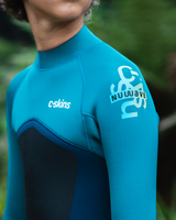 Boys NuWave Legend 4/3mm Back Zip Wetsuit in Bluestone, Emerald & Lime
