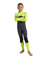 Boys NuWave Legend 4/3mm Back Zip Wetsuit in Meteor, Lime & Orange
