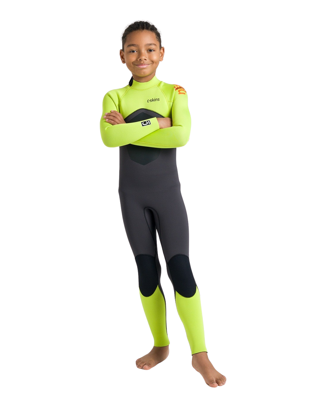 Boys NuWave Legend 4/3mm Back Zip Wetsuit in Meteor, Lime & Orange