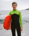 Boys NuWave Legend 4/3mm Back Zip Wetsuit in Meteor, Lime & Orange