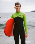 Boys NuWave Legend 4/3mm Back Zip Wetsuit in Meteor, Lime & Orange