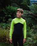 Boys NuWave Legend 4/3mm Back Zip Wetsuit in Meteor, Lime & Orange