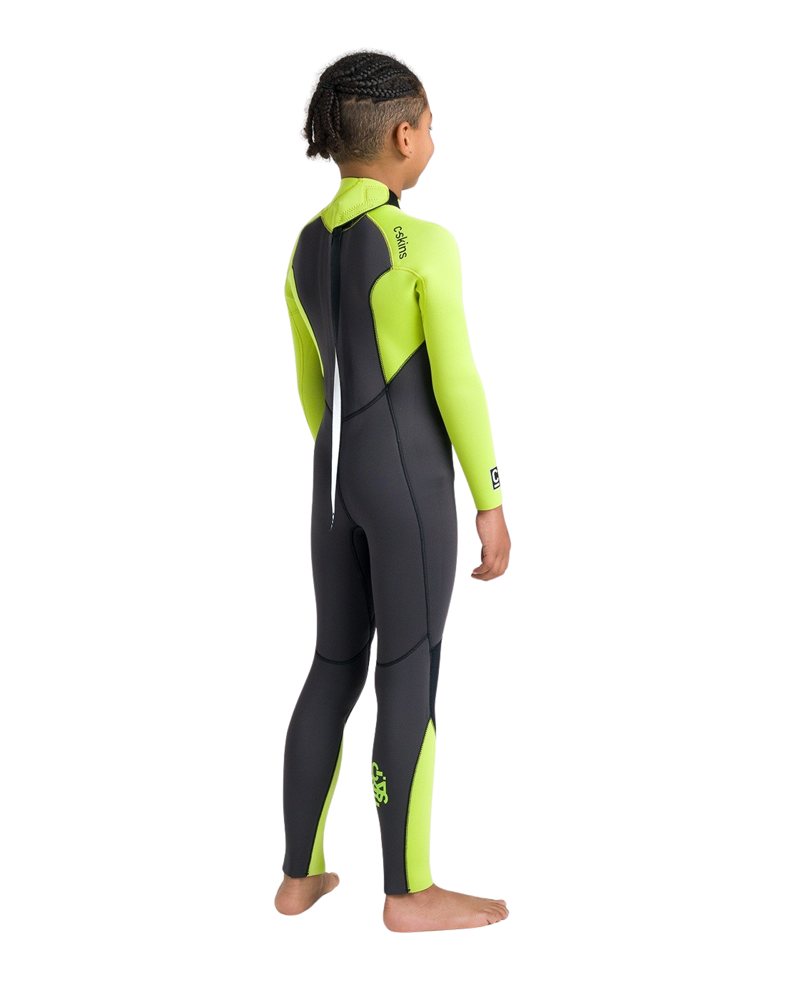Boys NuWave Legend 4/3mm Back Zip Wetsuit in Meteor, Lime & Orange
