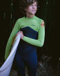Boys NuWave Legend 4/3mm Back Zip Wetsuit in Meteor, Lime & Orange