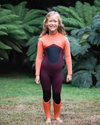 Girls NuWave Legend 4/3mm Back Zip Wetsuit in Rust, Coral Flame & Blue