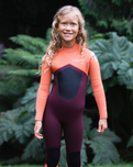 Girls NuWave Legend 4/3mm Back Zip Wetsuit in Rust, Coral Flame & Blue