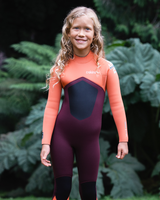 Girls NuWave Legend 4/3mm Back Zip Wetsuit in Rust, Coral Flame & Blue