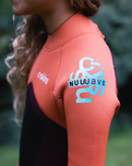 Boys NuWave Legend 4/3mm Back Zip Wetsuit in Rust, Coral Flame & Blue