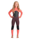 Girls NuWave Legend 4/3mm Back Zip Wetsuit in Rust, Coral Flame & Blue