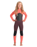 Girls NuWave Legend 4/3mm Back Zip Wetsuit in Rust, Coral Flame & Blue