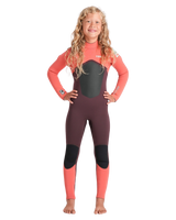Girls NuWave Legend 4/3mm Back Zip Wetsuit in Rust, Coral Flame & Blue