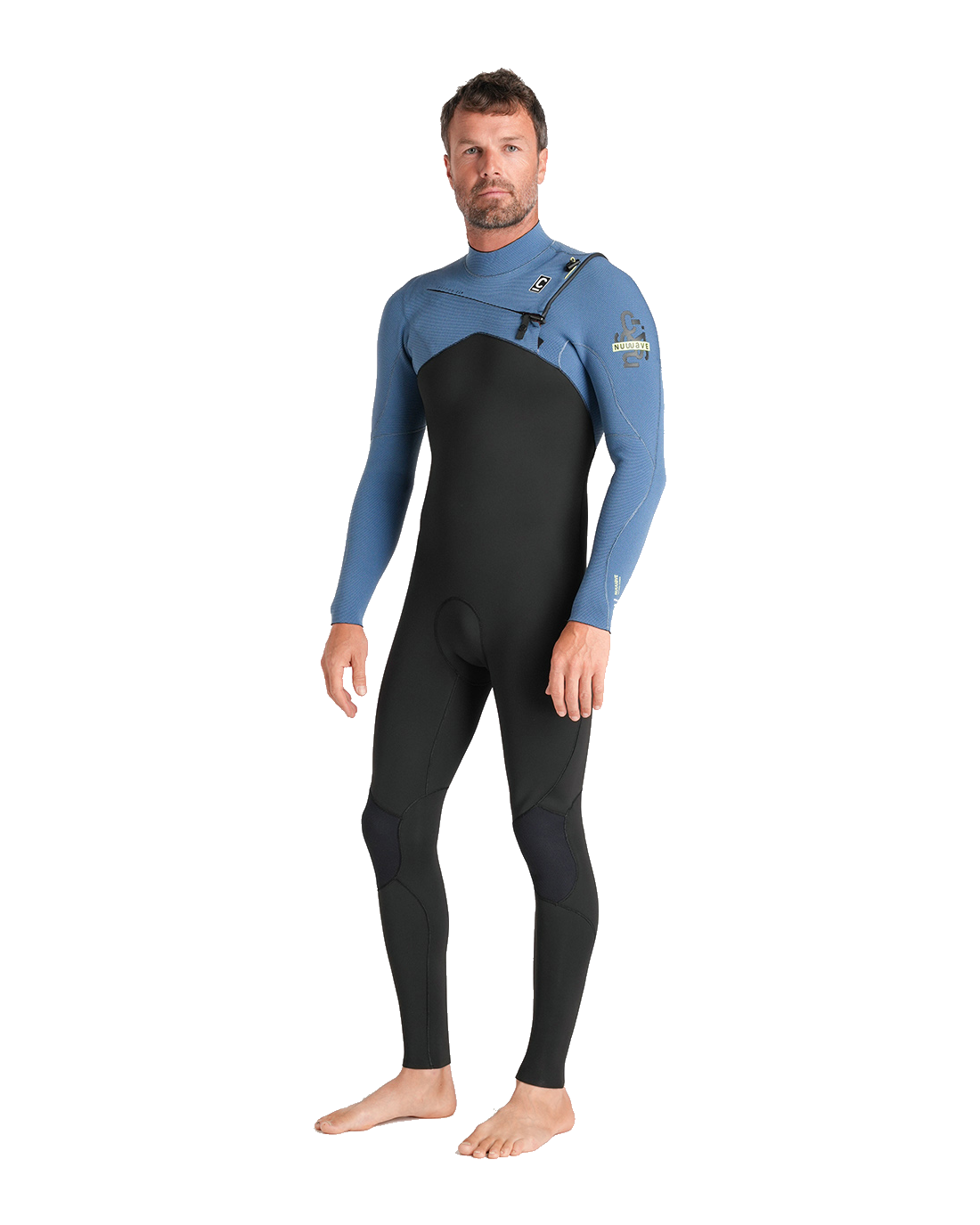 The C-Skins Mens NuWave Session 3/2mm Chest Zip Wetsuit in Black, Steel Blue & Lime