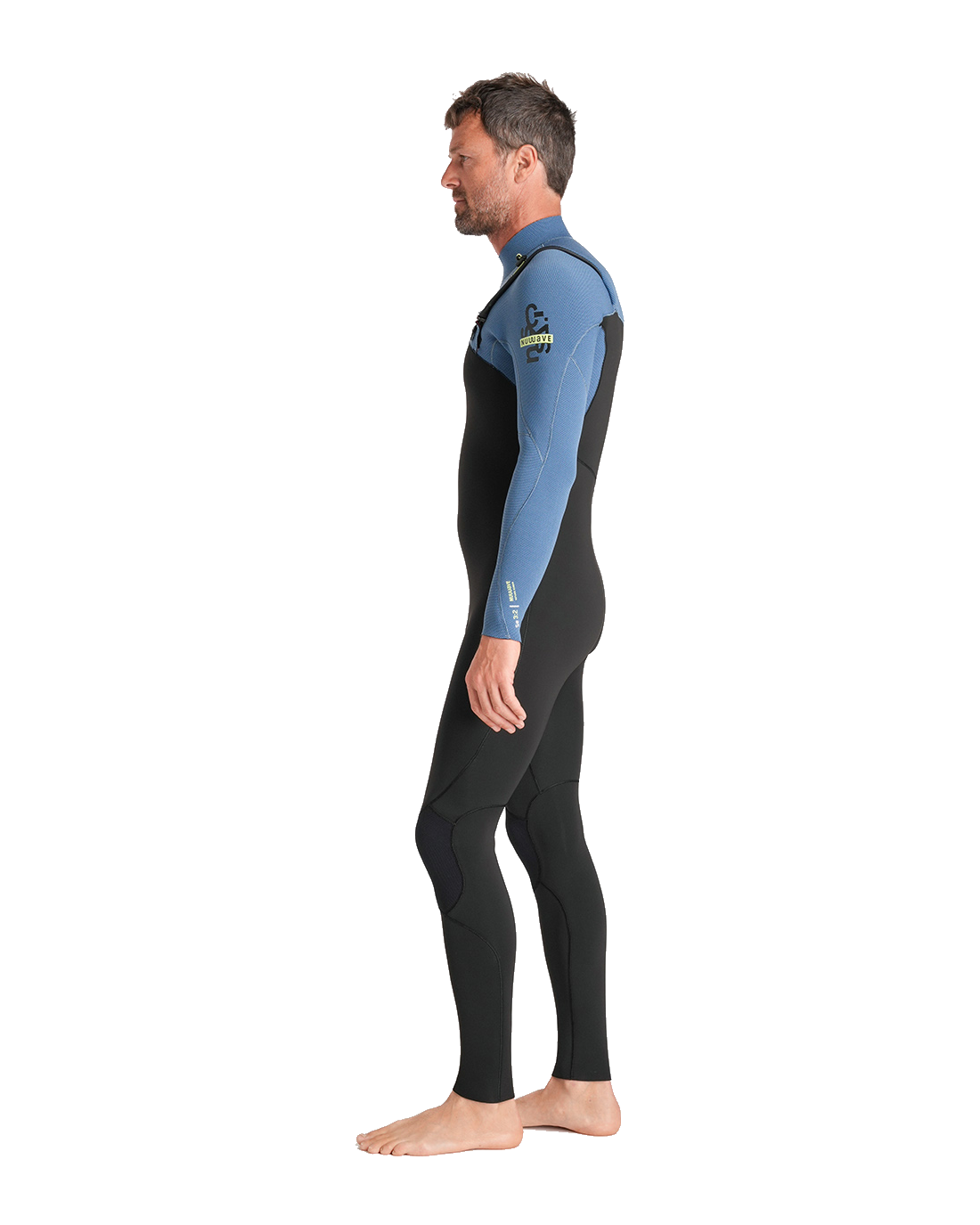The C-Skins Mens NuWave Session 3/2mm Chest Zip Wetsuit in Black, Steel Blue & Lime