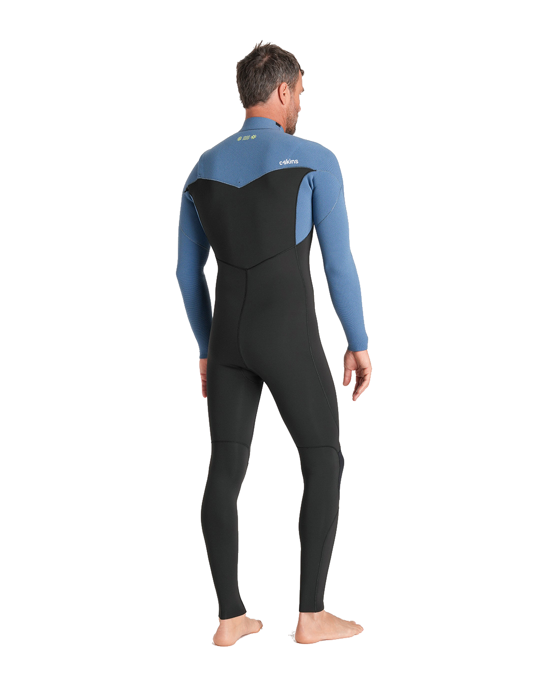 The C-Skins Mens NuWave Session 3/2mm Chest Zip Wetsuit in Black, Steel Blue & Lime