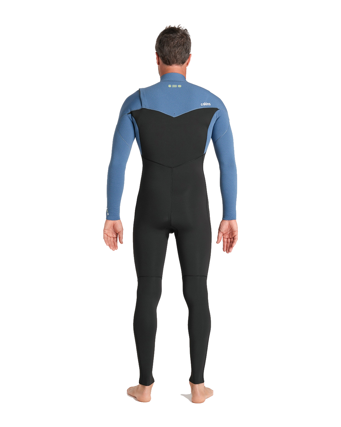 The C-Skins Mens NuWave Session 3/2mm Chest Zip Wetsuit in Black, Steel Blue & Lime