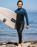 Boys NuWave Session 4/3mm Chest Zip Wetsuit in Bluestone, Steel Blue X & Lime