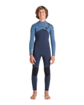 The C-Skins Boys NuWave Session 4/3mm Chest Zip Wetsuit in Bluestone, Steel Blue X & Lime
