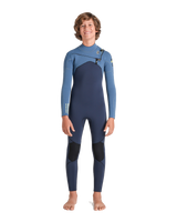 The C-Skins Boys NuWave Session 4/3mm Chest Zip Wetsuit in Bluestone, Steel Blue X & Lime