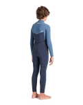 The C-Skins Boys NuWave Session 4/3mm Chest Zip Wetsuit in Bluestone, Steel Blue X & Lime