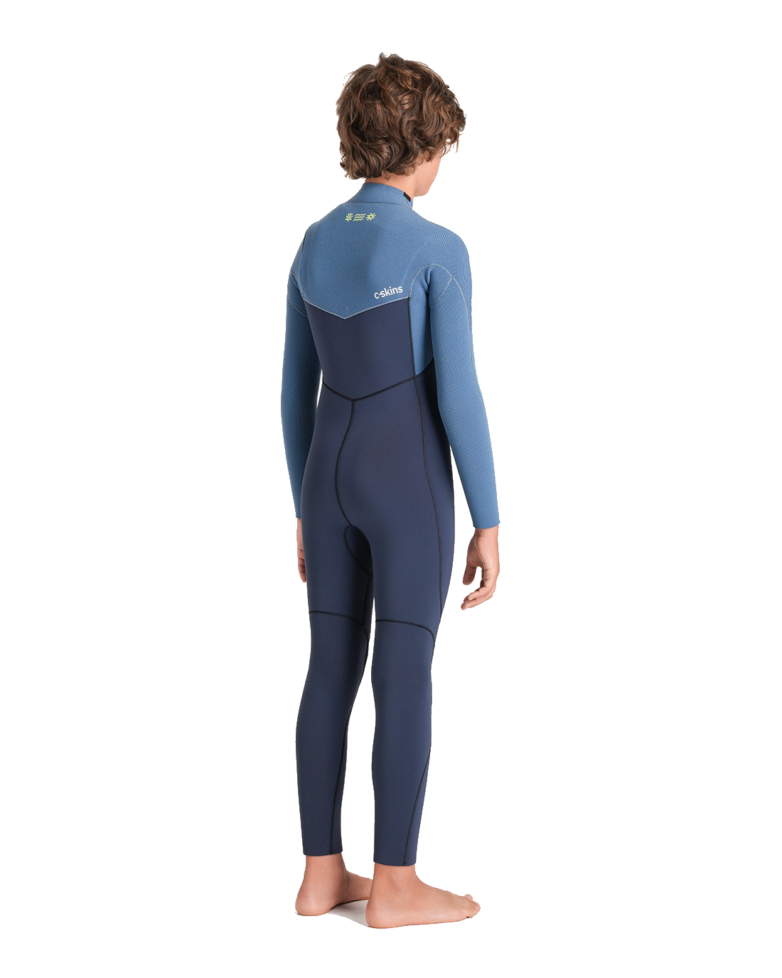 The C-Skins Boys NuWave Session 4/3mm Chest Zip Wetsuit in Bluestone, Steel Blue X & Lime