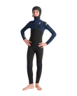 Boys NuWave Session 5/4mm Hooded Chest Zip Wetsuit in Black, Bluestone X & Cool Green
