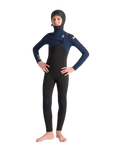 Boys NuWave Session 5/4mm Hooded Chest Zip Wetsuit in Black, Bluestone X & Cool Green