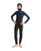 Boys NuWave Session 5/4mm Hooded Chest Zip Wetsuit in Black, Bluestone X & Cool Green