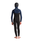 Boys NuWave Session 5/4mm Hooded Chest Zip Wetsuit in Black, Bluestone X & Cool Green