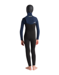 Boys NuWave Session 5/4mm Hooded Chest Zip Wetsuit in Black, Bluestone X & Cool Green